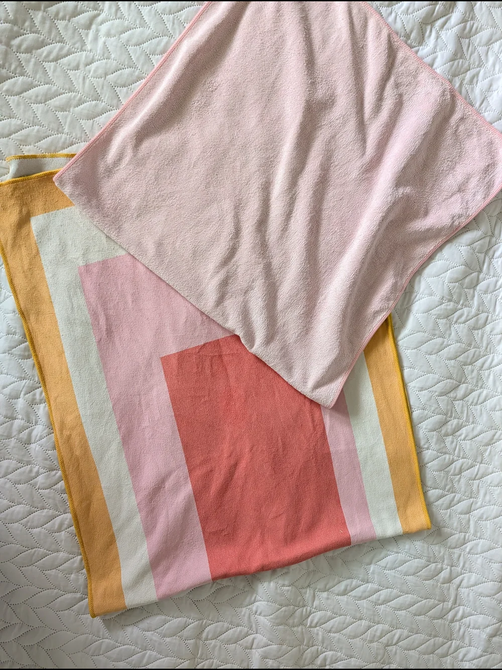 Two Microfiber Towels in Pink, Coral & Yellow